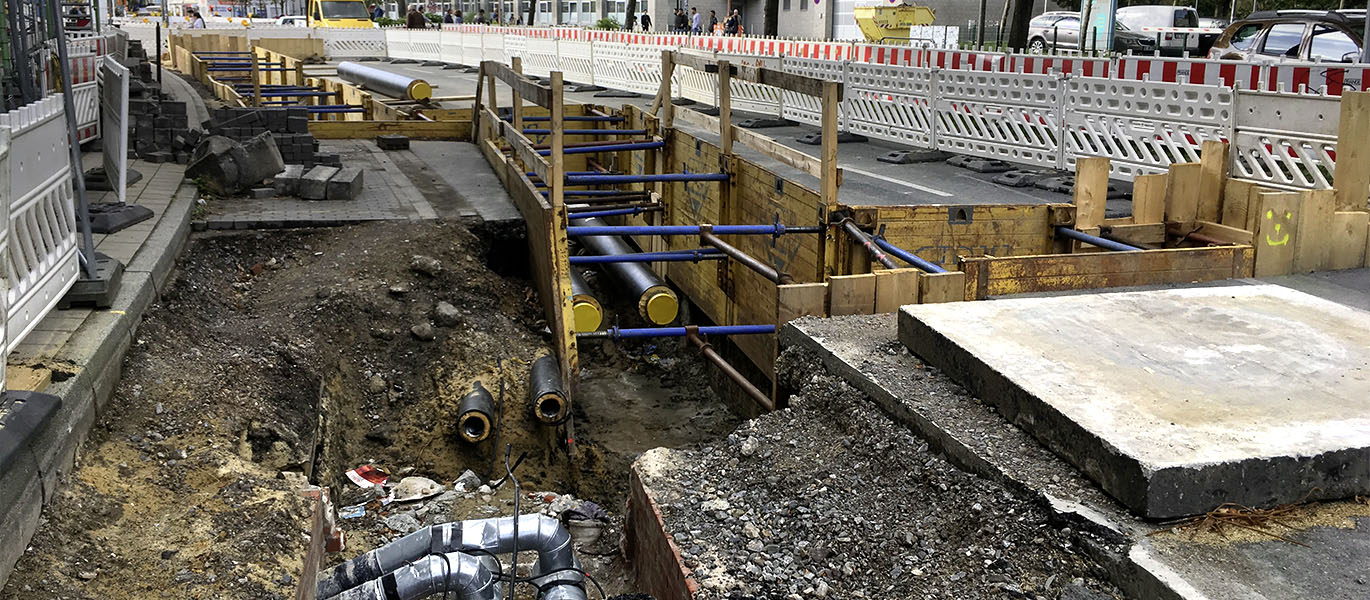Ein Foto der Bauarbeiten für die Restrukturierung der Fernwärmeversorgung in Dortmund durch DEW21 IQ West- und Osttrasse